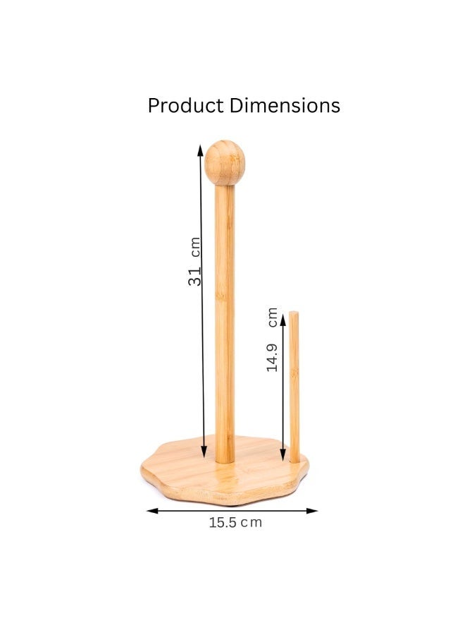 VIO Bamboo Paper Towel Holder Countertop Wooden Tissue Roll Stand Kitchen Paper Towel Roll Holder Rack for Kitchen Bathroom Dining Table Bedroom and Living Room Natural Bamboo Free Standing Paper Towel Dispenser with Anti Skid Base Assorted Round Square or Wavy Base 1 Pc Non Slip Organizer for Toilet Paper and Kitchen Rolls - Image 4